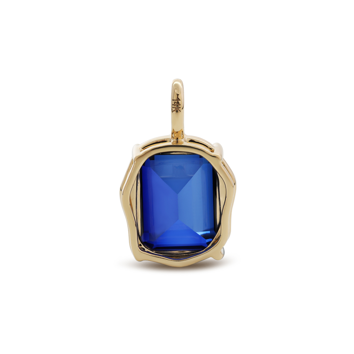 14K Yellow Gold 4.5ct Emerald Cut Lab Sappire Freeform Base Pendant Necklace