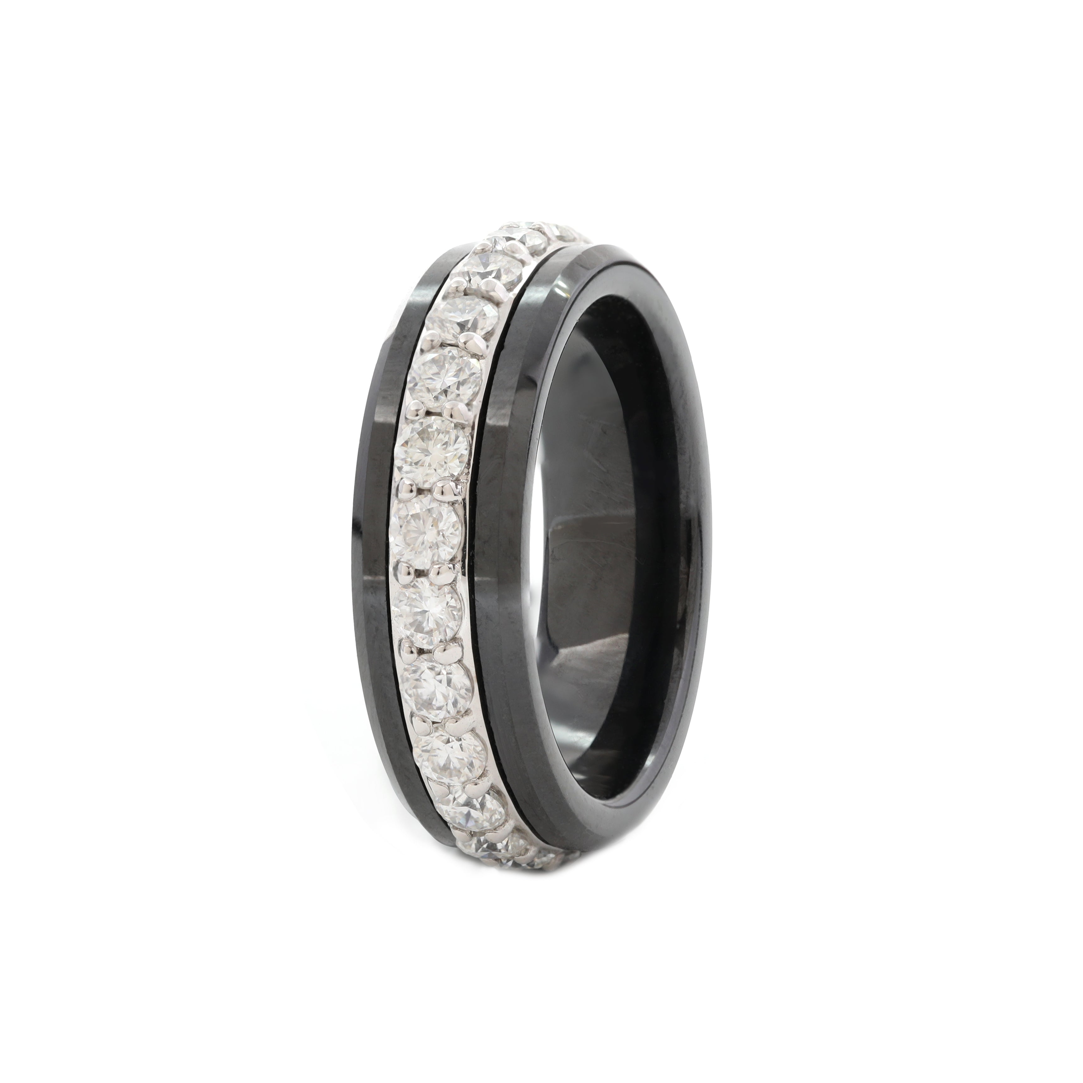 Black Ceramic Round Black Moissanite Fidget Ring
