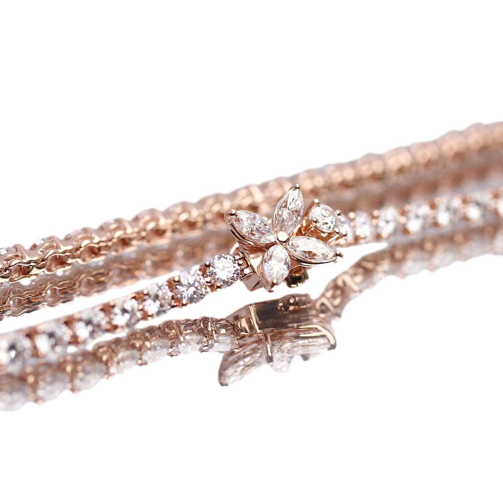 14K White Gold Marquise Cut & Round Cut Lab Diamond Three Prong Buckle Tennis Bracelet