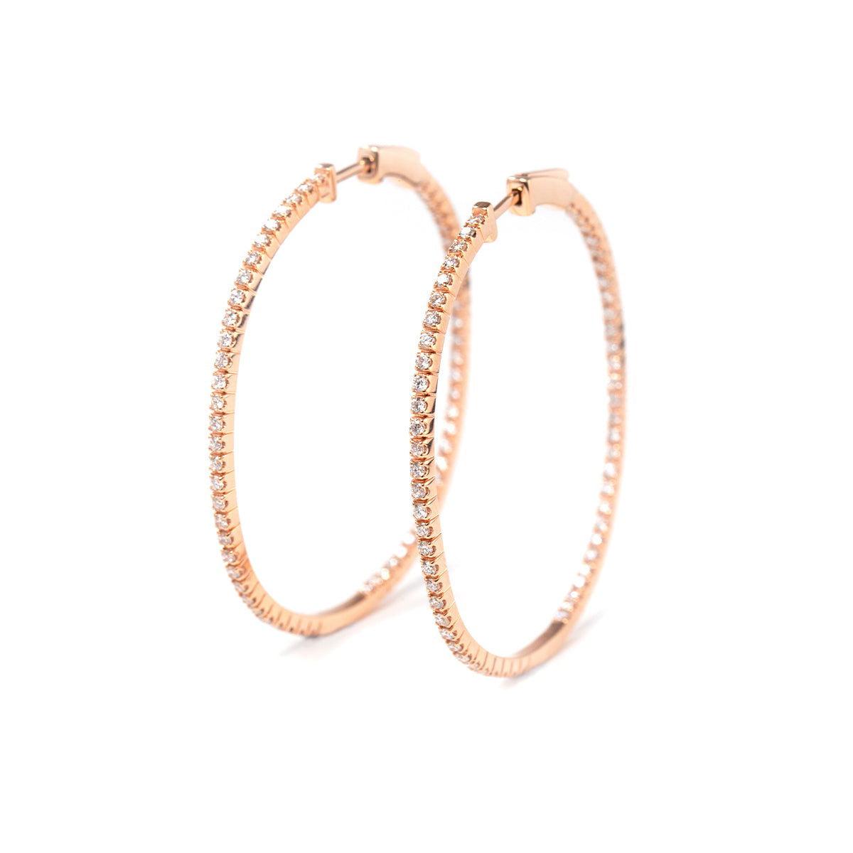 14K Rose Gold Diamond Hoop Earrings for Women – Round Cut Design
