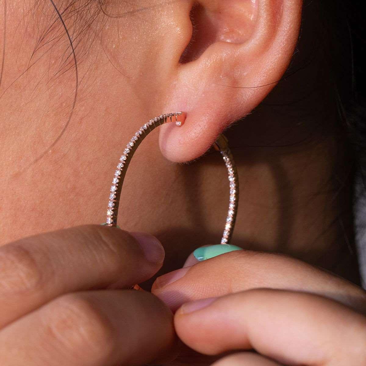 14K Rose Gold Diamond Hoop Earrings for Women – Round Cut Design