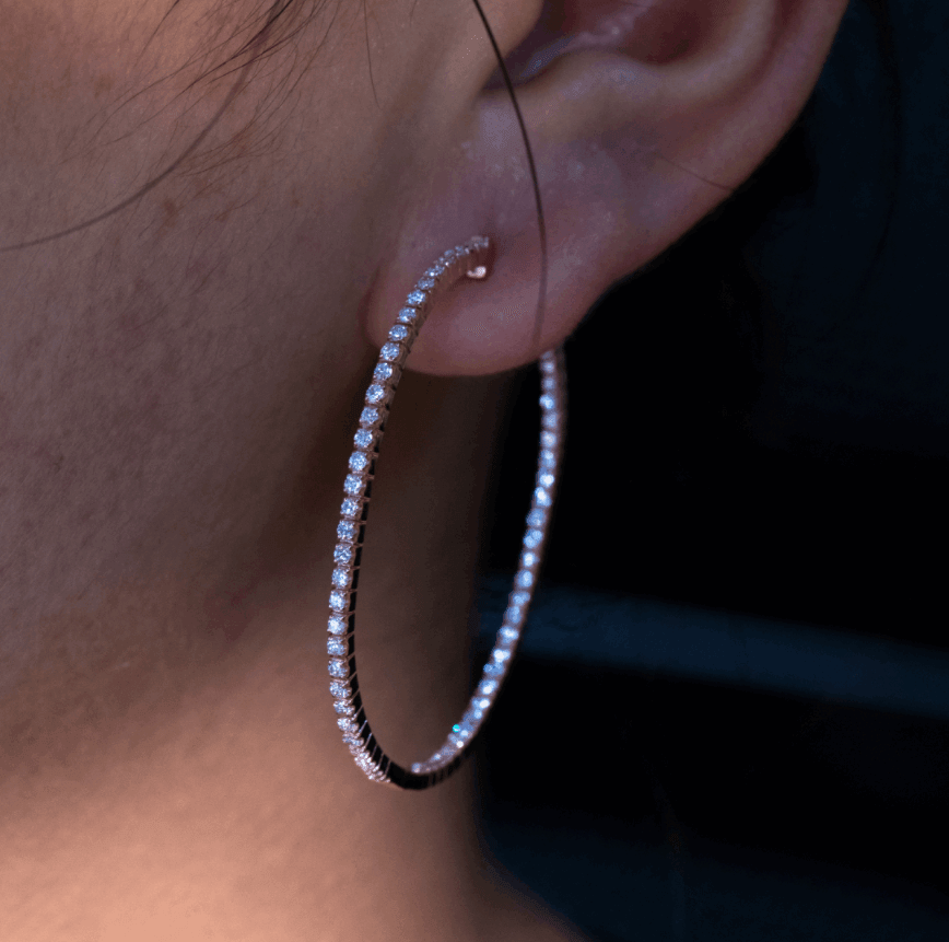 14K Rose Gold Diamond Hoop Earrings for Women – Round Cut Design