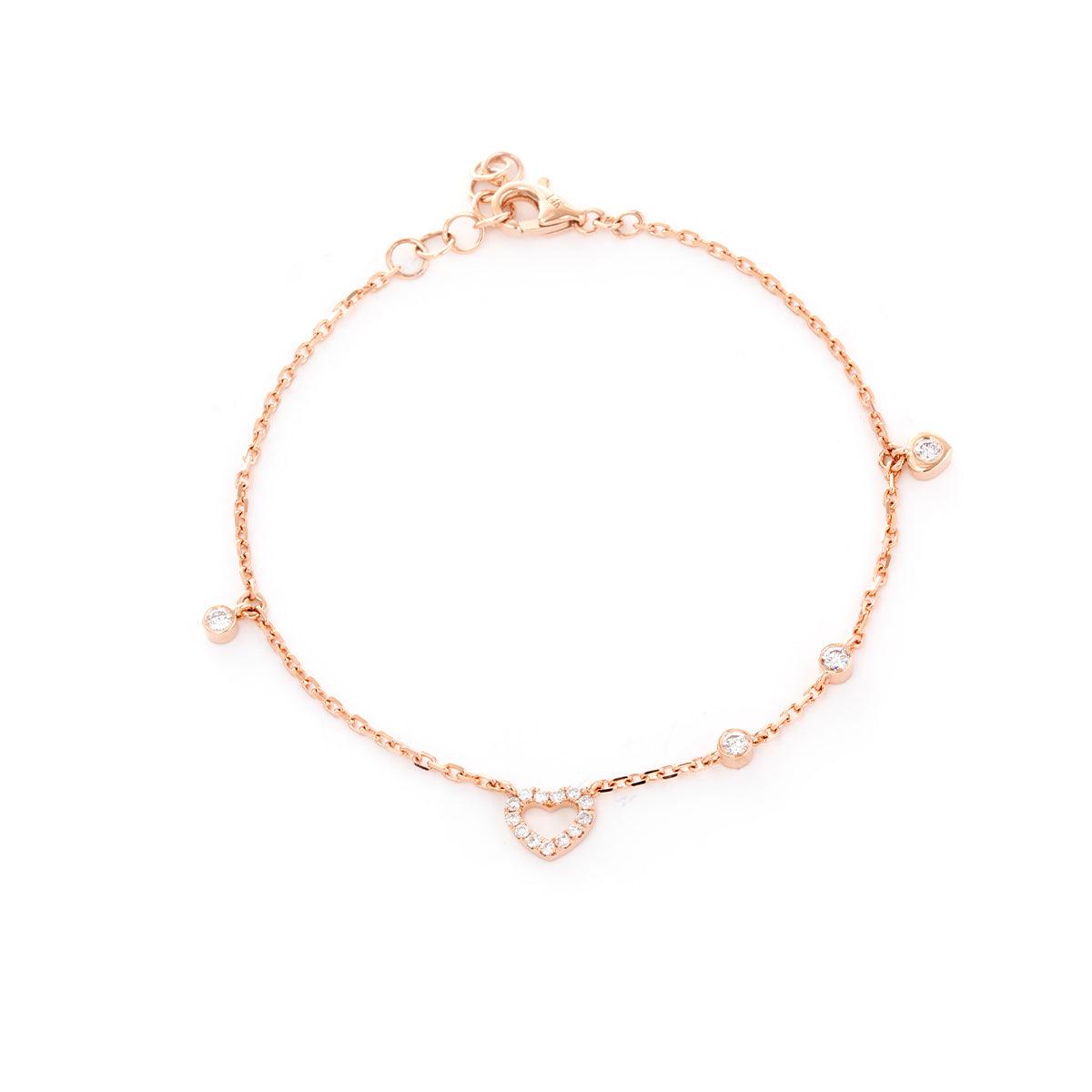 14K Rose Gold Pandora Cuban Bracelet with Lab Diamond Heart Pendant