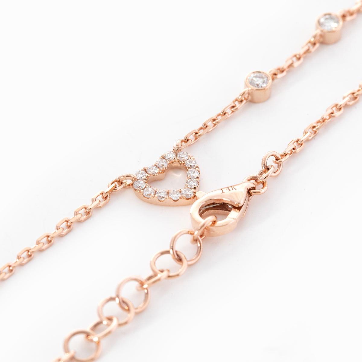 14K Rose Gold Pandora Cuban Bracelet with Lab Diamond Heart Pendant