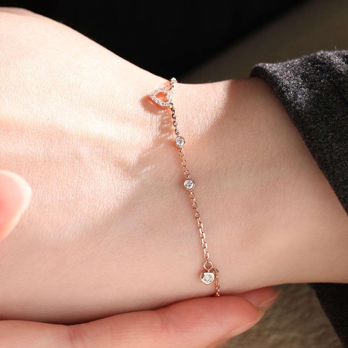 14K Rose Gold Pandora Cuban Bracelet with Lab Diamond Heart Pendant