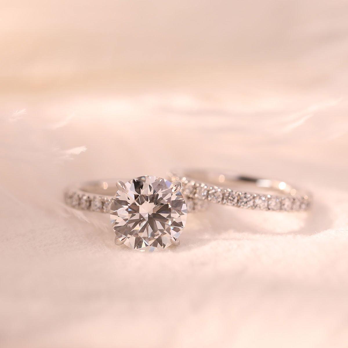 14K White Gold 3ct Round Brilliant Cut Lab Diamond Hidden Halo Bridal Set Rings