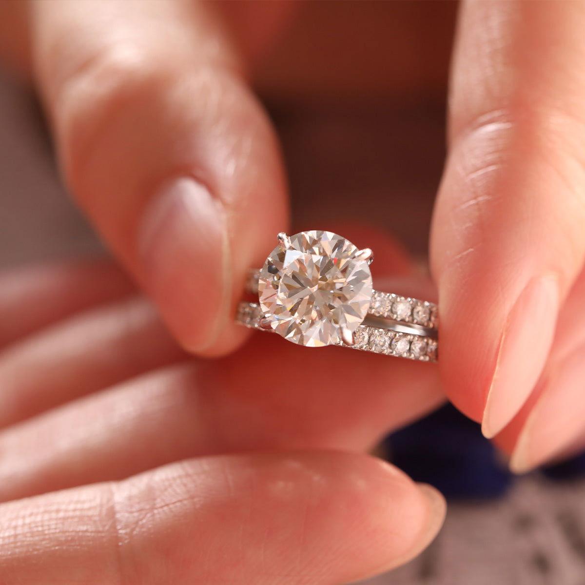 14K White Gold 3ct Round Brilliant Cut Lab Diamond Hidden Halo Bridal Set Rings