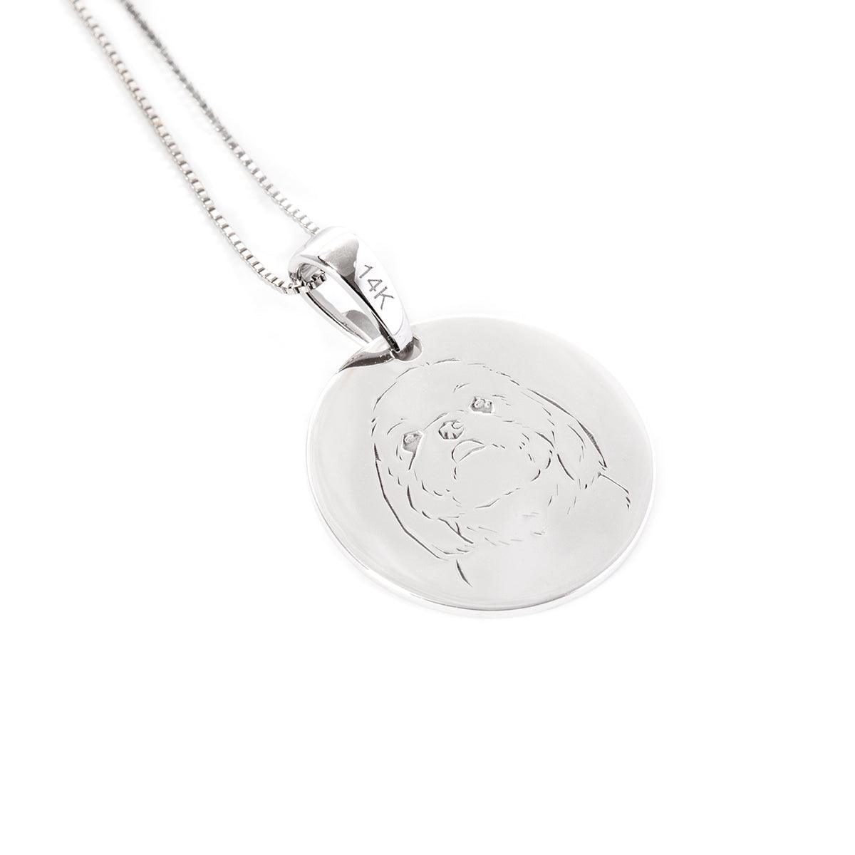 14K White Gold Custom Pet Portrait Pendant Necklace