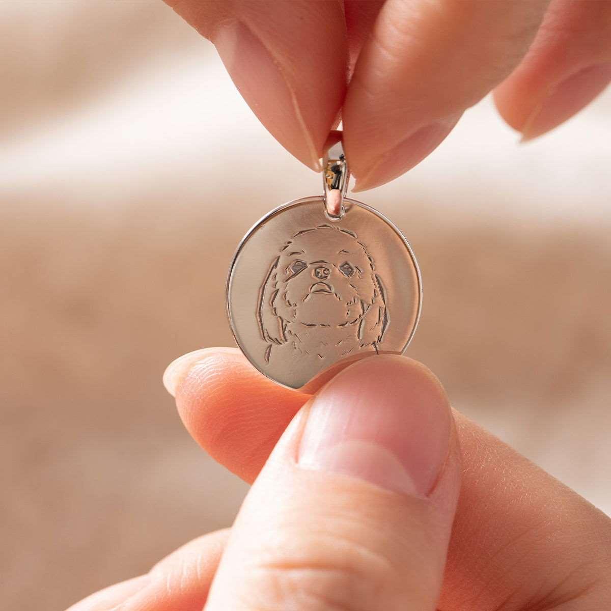 14K White Gold Custom Pet Portrait Pendant Necklace