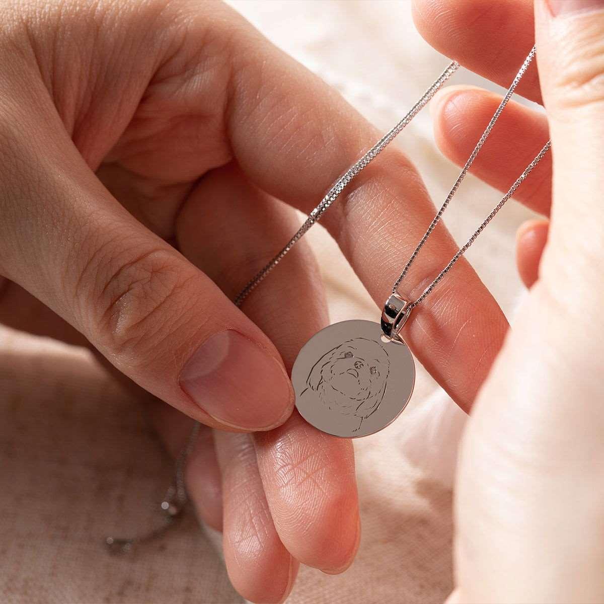 14K White Gold Custom Pet Portrait Pendant Necklace