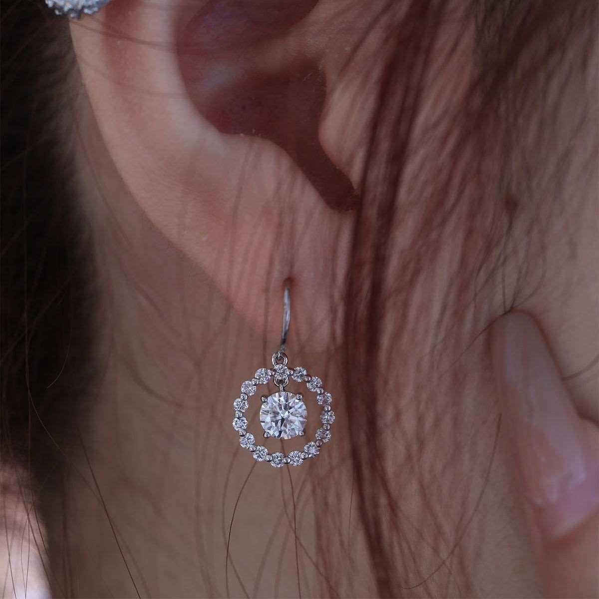14K White Gold Round Cut Lab Diamond Hook Earrings