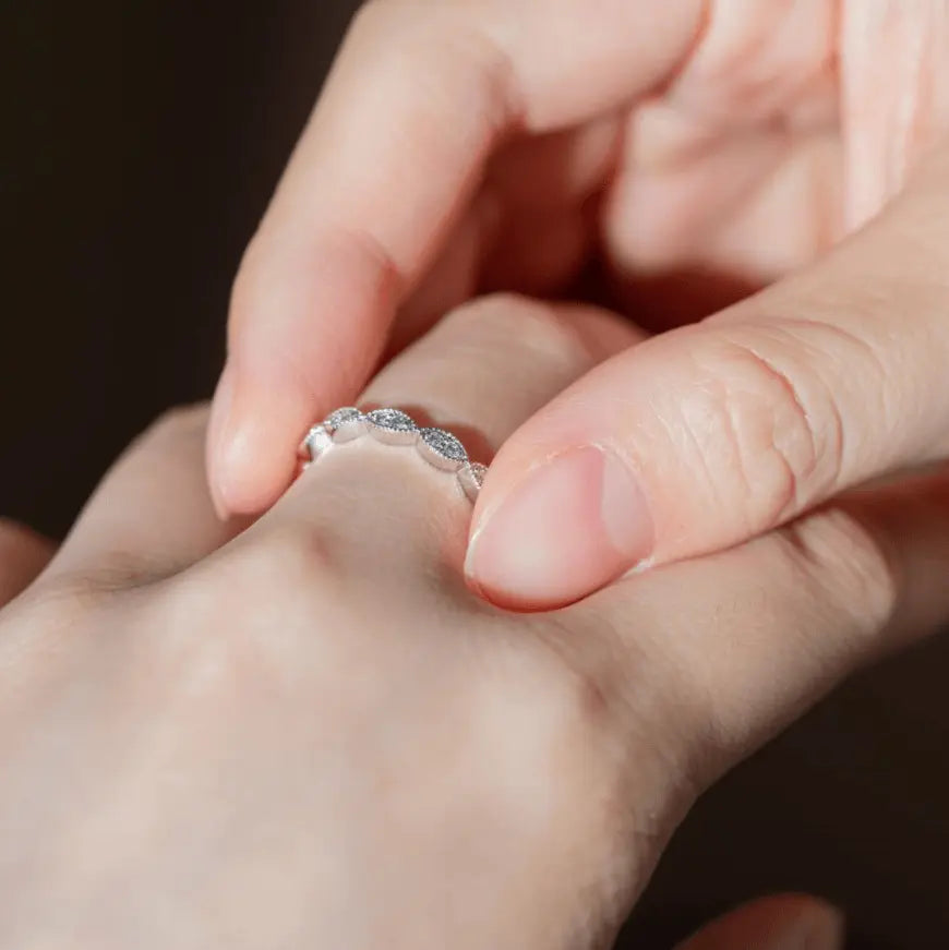14K White Gold Round Lab Diamond Millegrain Wedding Ring