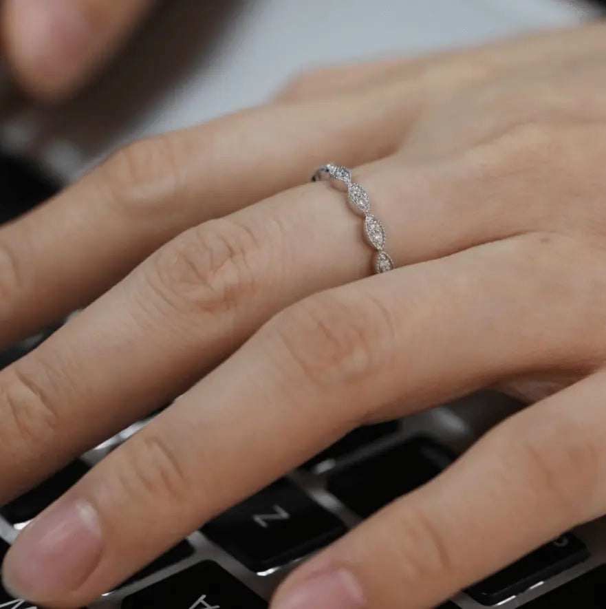 14K White Gold Round Lab Diamond Millegrain Wedding Ring