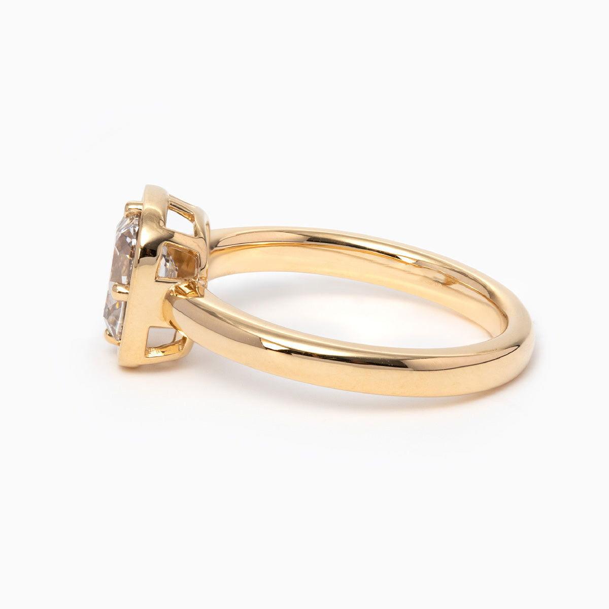 14K Yellow Gold 1.5ct Old Mine Cut Cushion Lab Diamond Basket Solitaire Ring