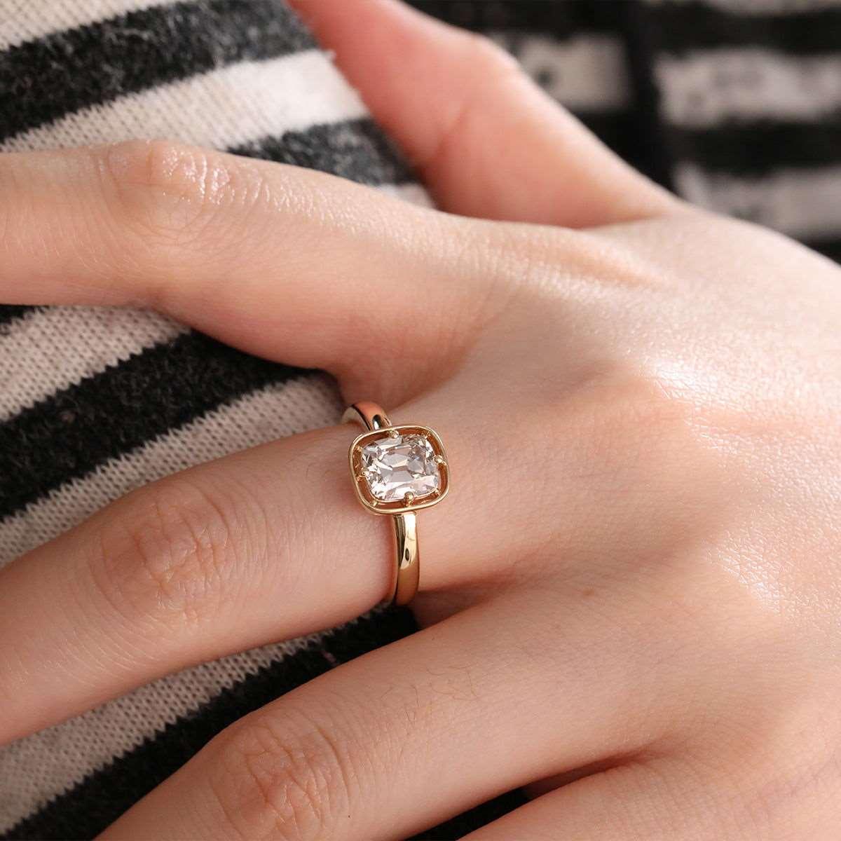 14K Yellow Gold 1.5ct Old Mine Cut Cushion Lab Diamond Basket Solitaire Ring
