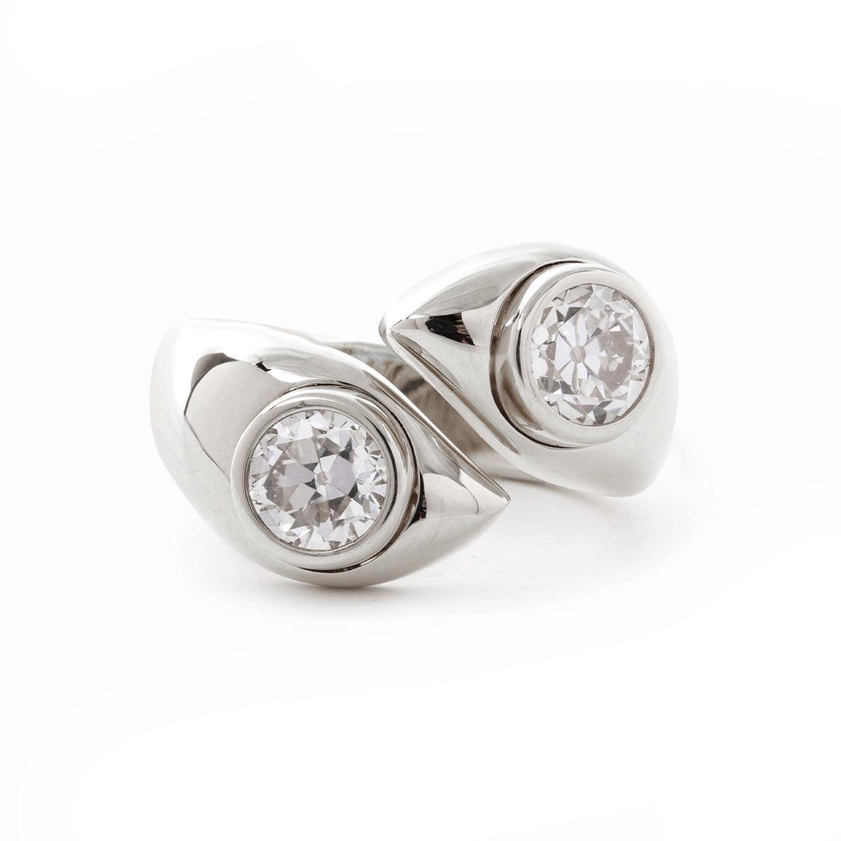 14K Yellow Gold Old European Cut Lab Diamond Toi et Moi Ring
