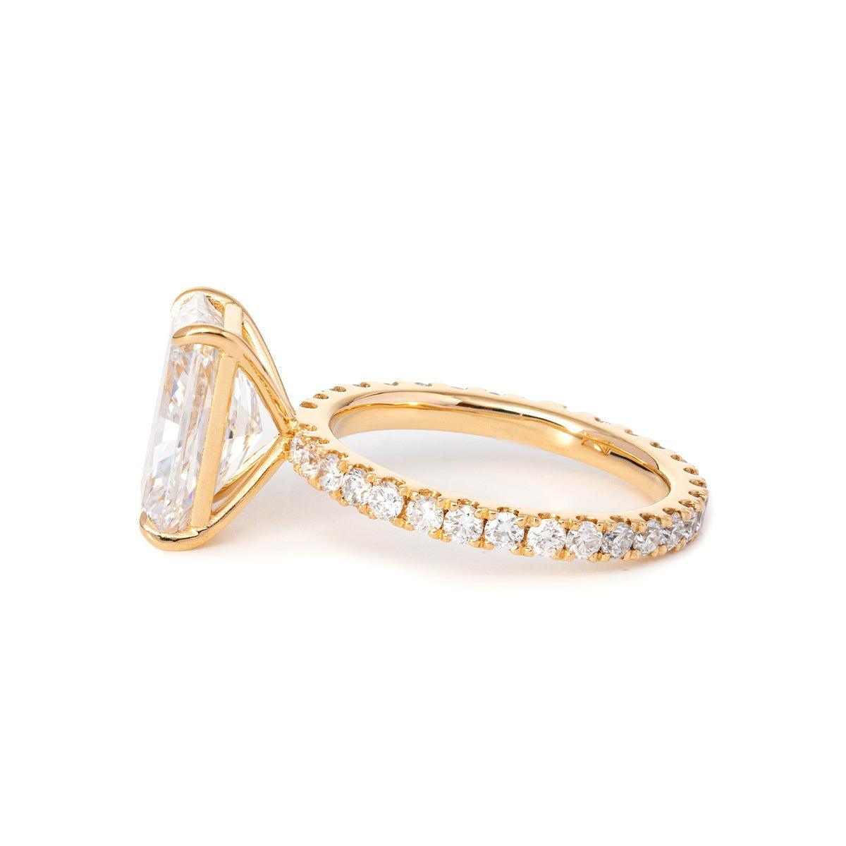 14K Yellow Gold 3ct Radiant Cut Lab Diamond 4 Prongs Basket Setting Bridal Set Rings
