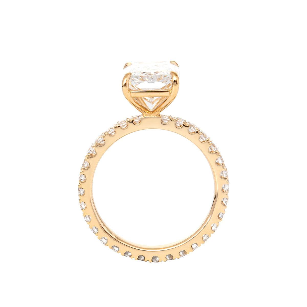 14K Yellow Gold 3ct Radiant Cut Lab Diamond 4 Prongs Basket Setting Bridal Set Rings