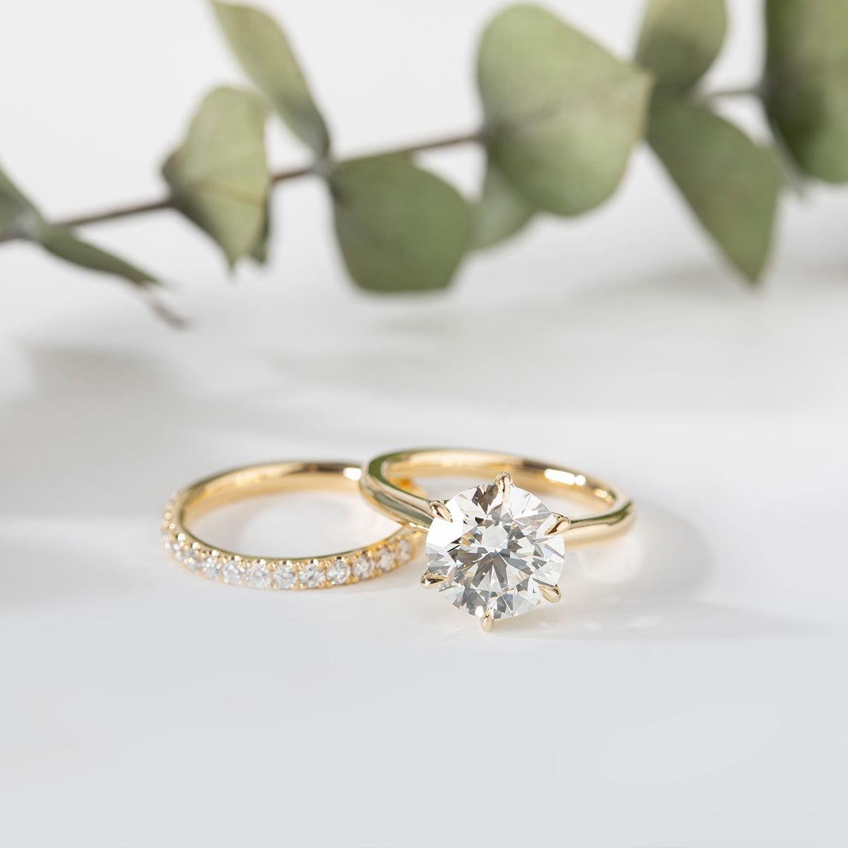 14K Yellow Gold 3ct Round Lab Diamond 6 Prongs Floral Setting Bridal Ring Set