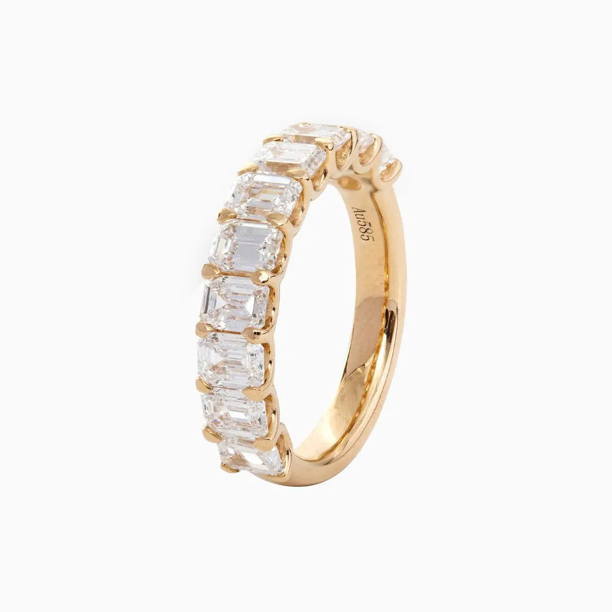 14K Yellow Gold 4*3MM Emerald Cut Lab Diamond U Shaped Pave Half Eternity Band