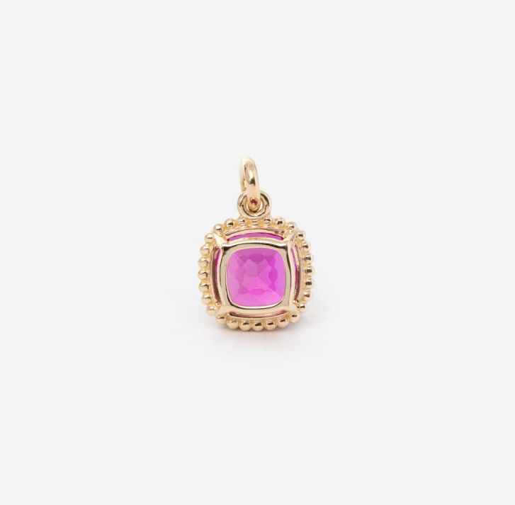 14K Yellow Gold Cushion Lab Ruby Pendant Necklace