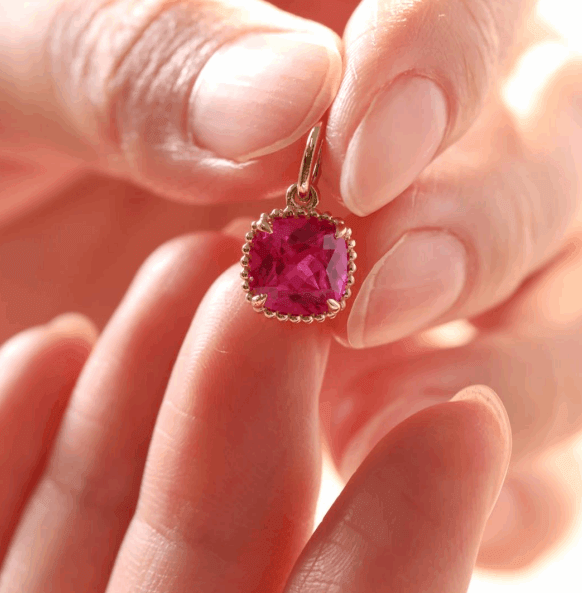14K Yellow Gold Cushion Lab Ruby Pendant Necklace