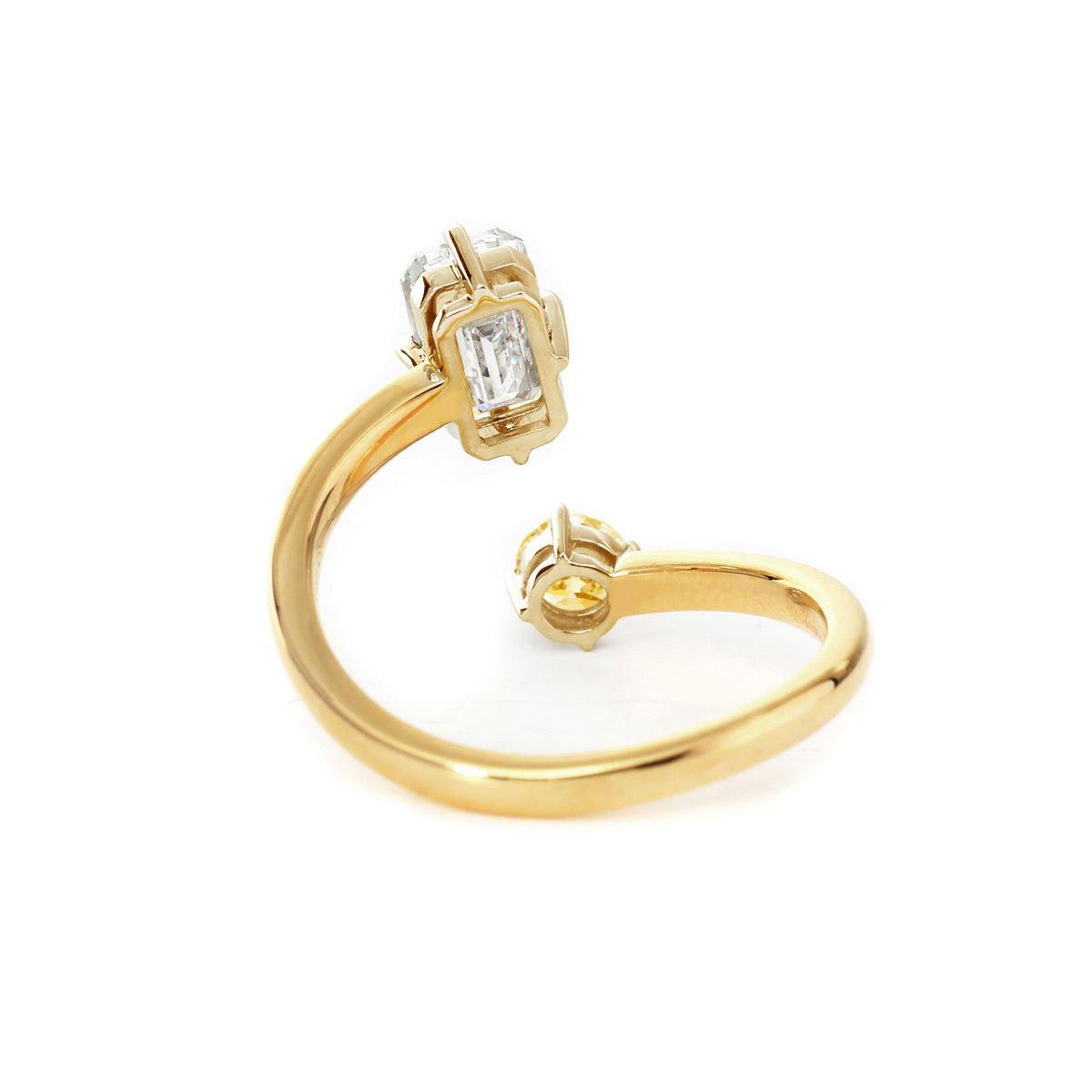 14K Yellow Gold Emerald Cut Lab Diamond & Round Citrine Toi et Moi Ring