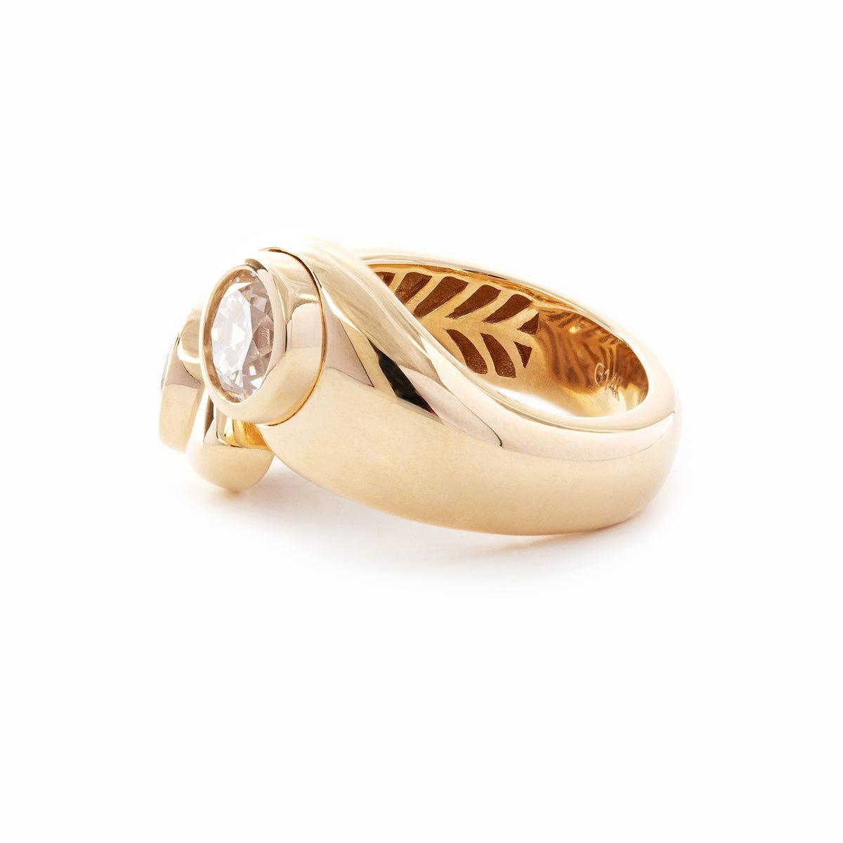 14K Yellow Gold Old European Cut Lab Diamond Toi et Moi Ring