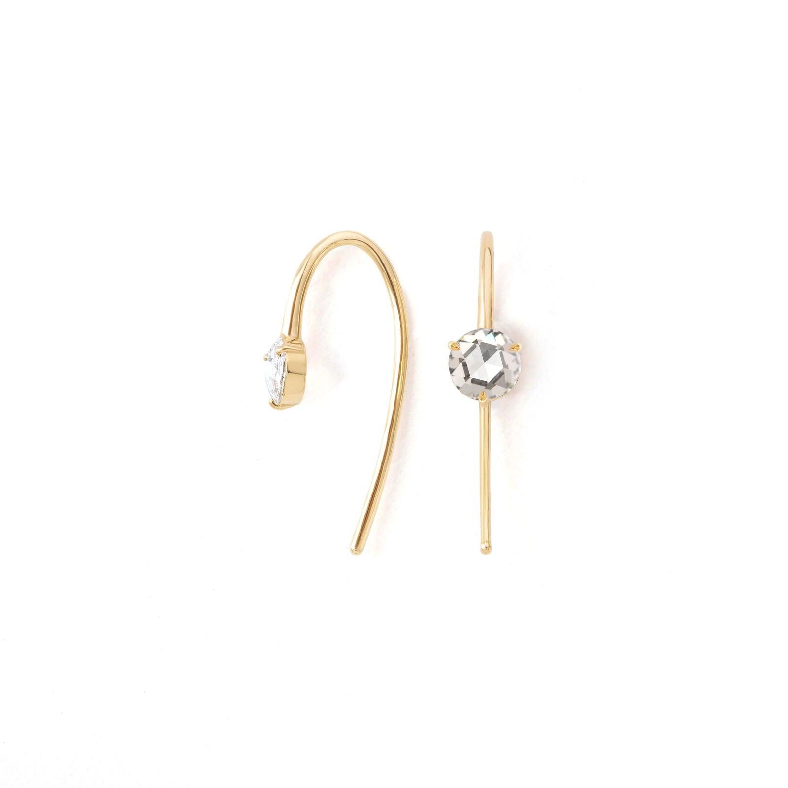 18K Yellow Gold Rose Cut Diamond Hook Earrings