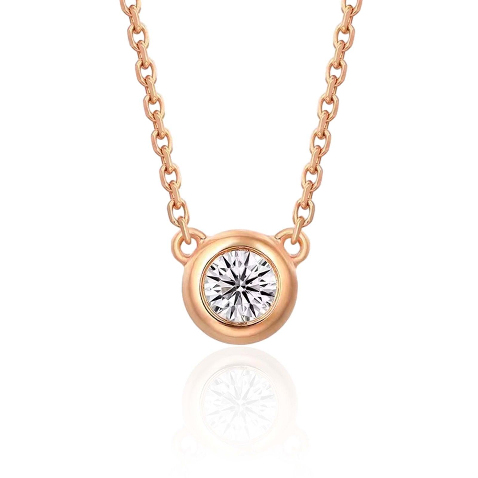 14K Yellow Gold Round Lab Diamond Bezel Necklace