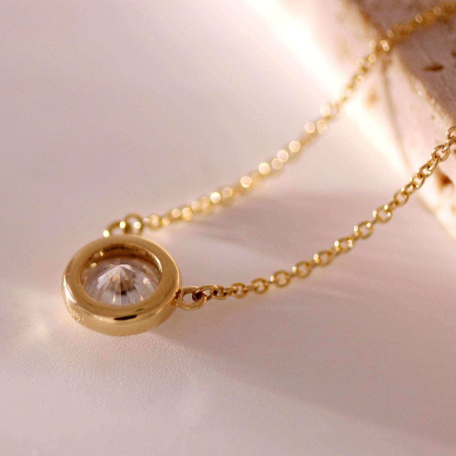 14K Yellow Gold Round Lab Diamond Bezel Necklace