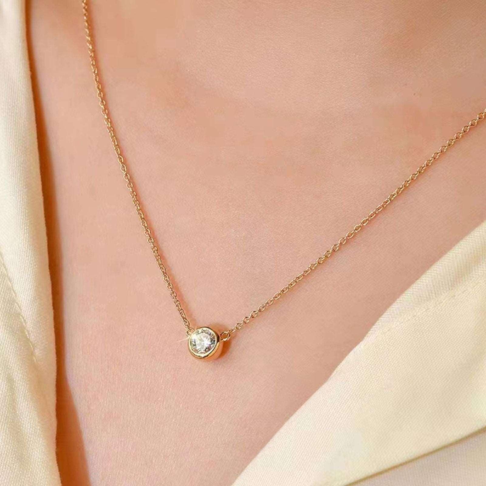 14K Yellow Gold Round Lab Diamond Bezel Necklace