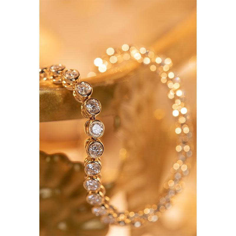 14K Yellow Gold Round Lab Diamond Bezel Setting Tennis Bracelet