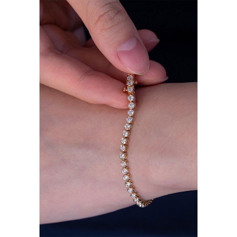 14K Yellow Gold Round Lab Diamond Bezel Setting Tennis Bracelet