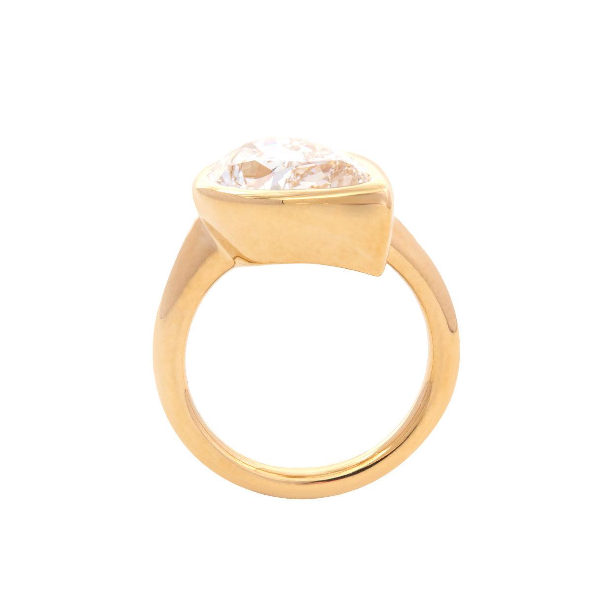 14k Yellow Gold 2.5ct Pear Old Mine Cut Lab Diamond Bezel Bridal Set Rings
