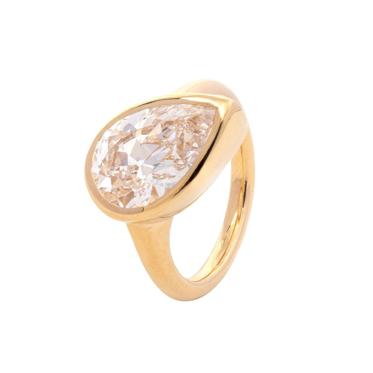 14k Yellow Gold 2.5ct Pear Old Mine Cut Lab Diamond Bezel Bridal Set Rings