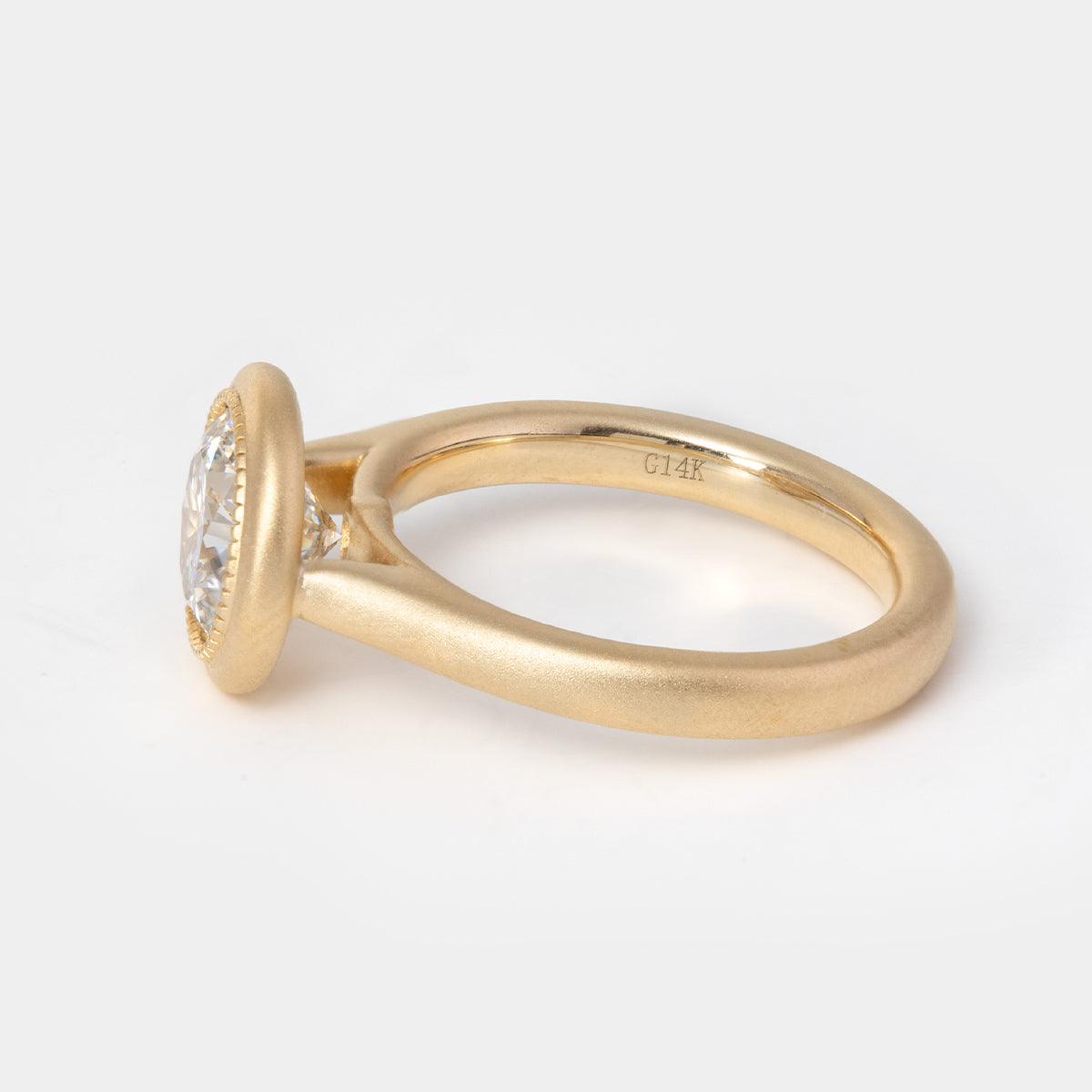 14k Yellow Gold Round Lab Diamond Bezel Matte Bridal Set Rings