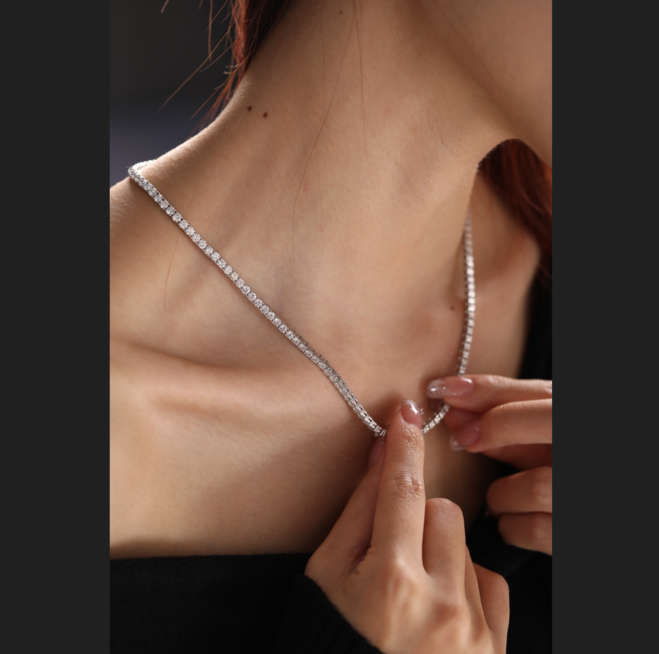 3.1mm Round Cut Lab Diamond 4 Prong Basket Tennis Necklace Everyday Essential
