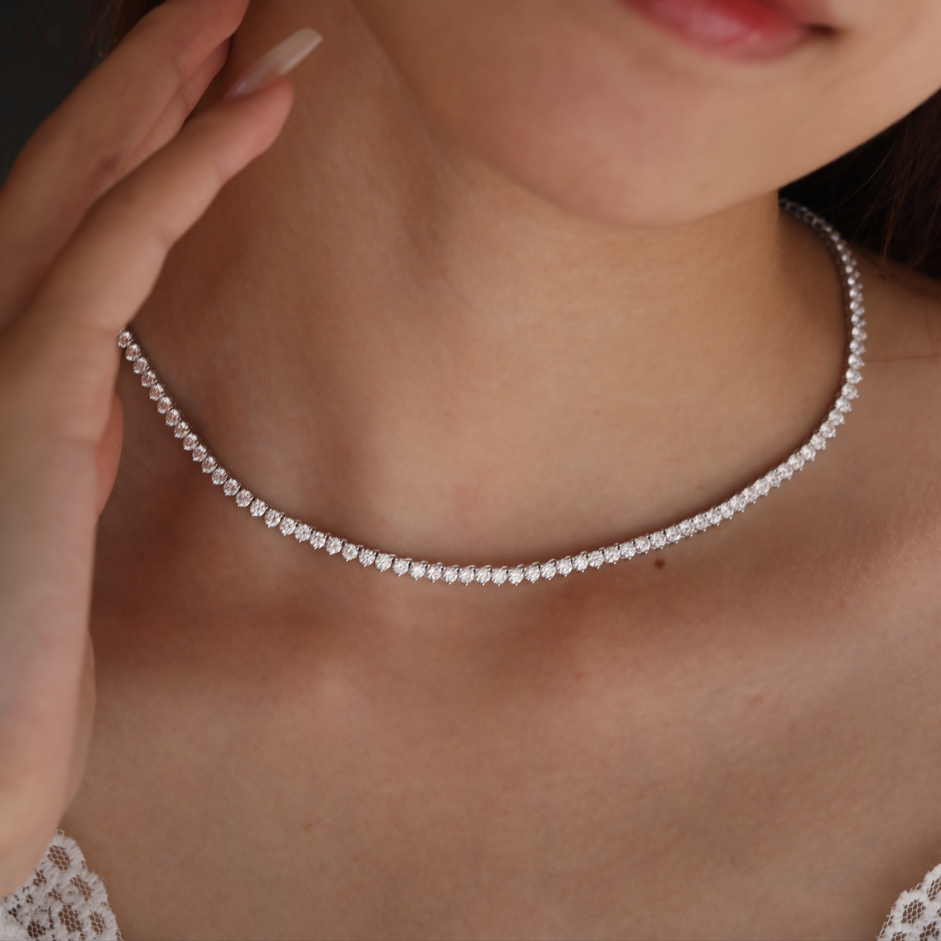 2.6mm Round Cut Lab Diamond 4 Prong Basket Tennis Necklace Everyday Essential