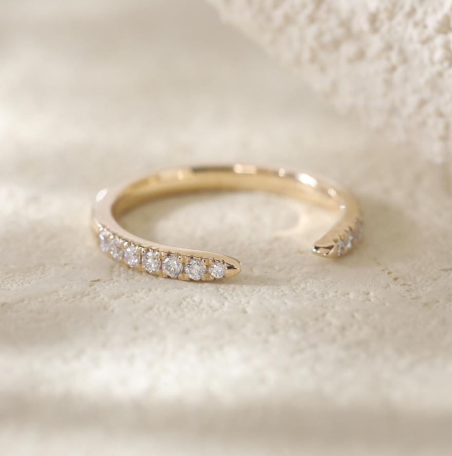 14K Yellow Gold Round Lab Diamond Half Eternity Open Ring