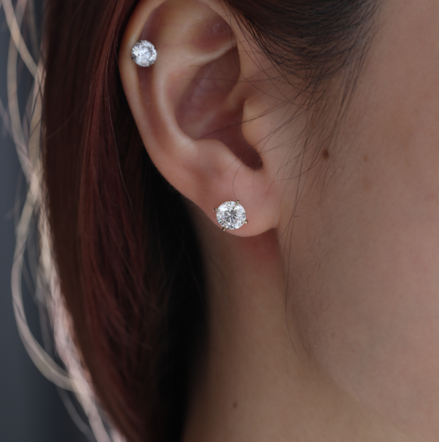 Cherished Moments 2 ct tw Round Cut Lab Diamond 4 Claw Prongs Martini Stud Earrings (DE/G Color, VS Clarity)