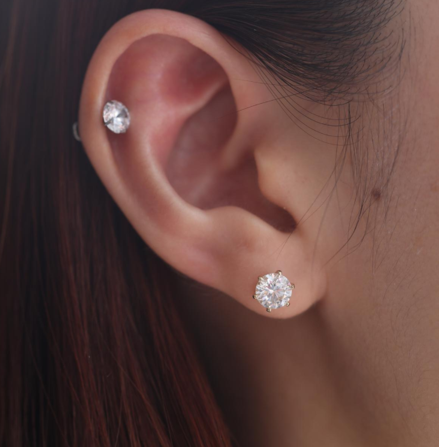 Cherished Moments 2 ct tw Round Cut Lab Diamond 6 Prongs Floral Setting Stud Earrings (DE/G Color, VS Clarity)