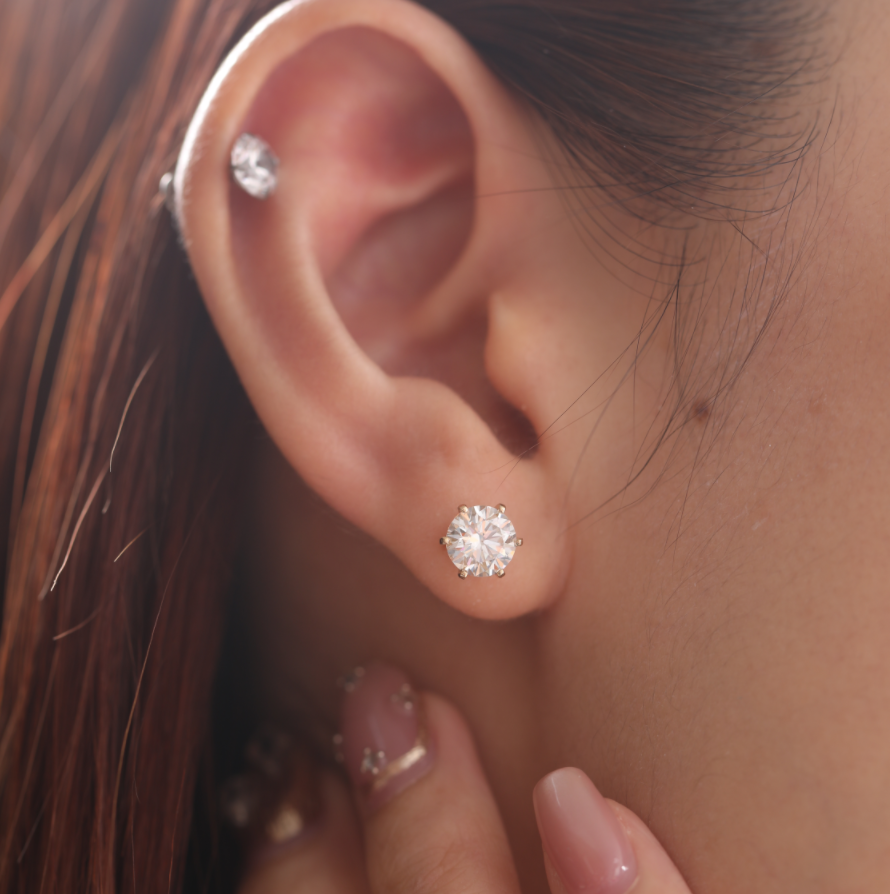 Cherished Moments 2 ct tw Round Cut Lab Diamond 6 Prongs Floral Setting Stud Earrings (DE/G Color, VS Clarity)