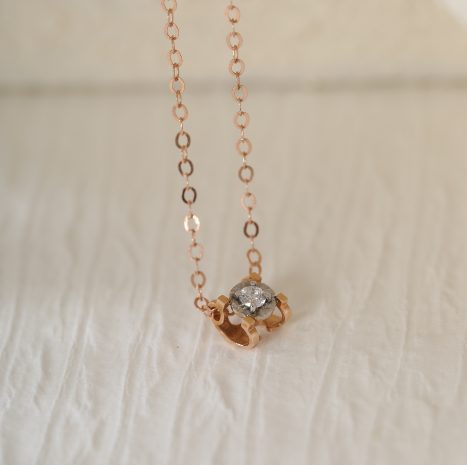 14K Rose Gold U Shape Pendant Necklace with Round Lab Diamond in A Diamond-Cut Texture Halo