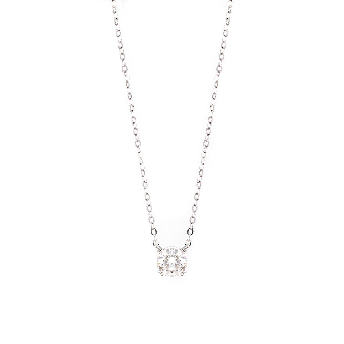18K White Gold 1ct Round Lab Diamond Double Prong Basket Setting Necklace