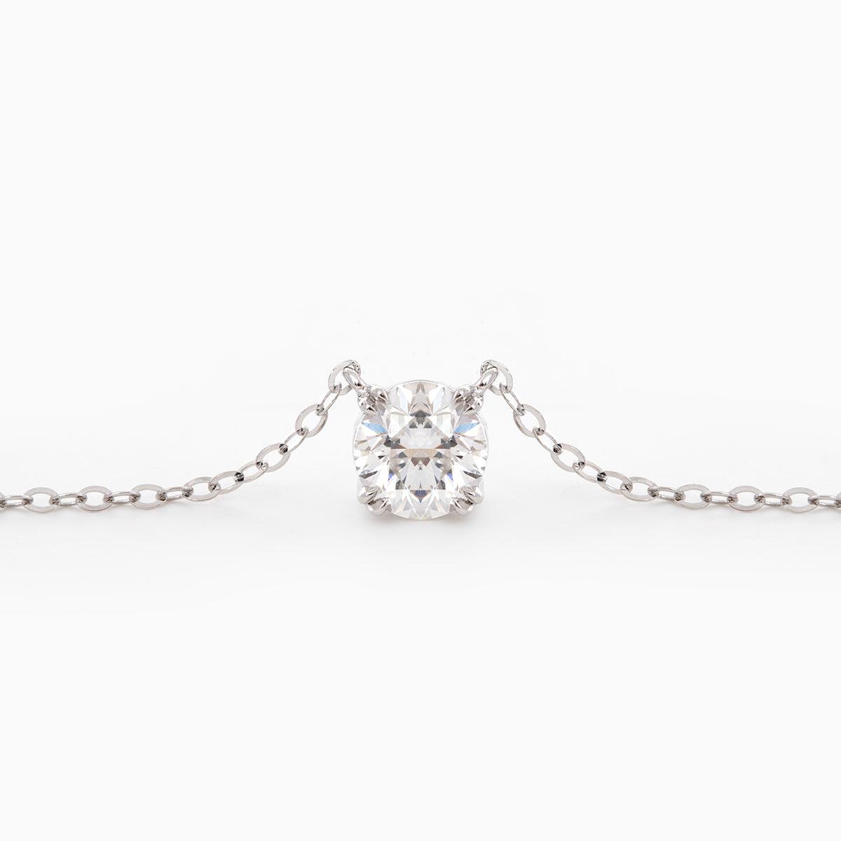 18K White Gold 1ct Round Lab Diamond Double Prong Basket Setting Necklace