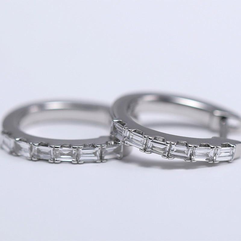 18K White Gold Baguette Cut Lab Diamond Six-stone Huggie Earrings