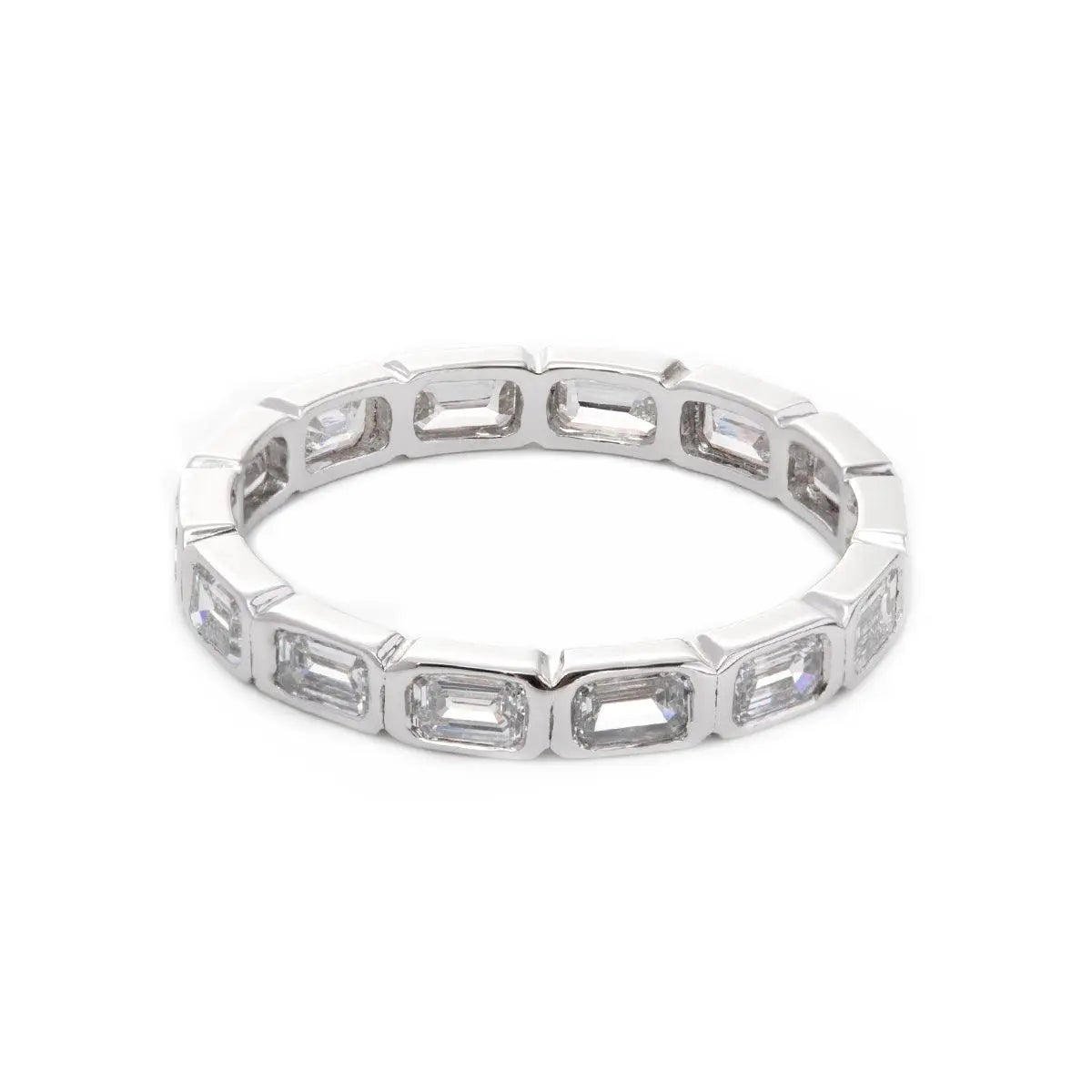18K White Gold Emerald Cut Lab Diamond Bezel Eternity Ring