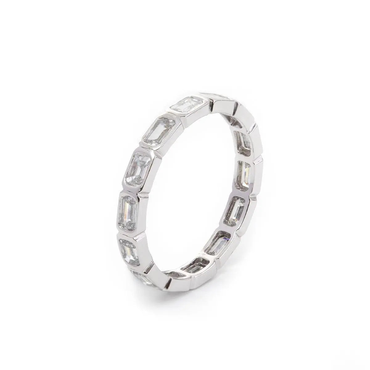 18K White Gold Emerald Cut Lab Diamond Bezel Eternity Ring