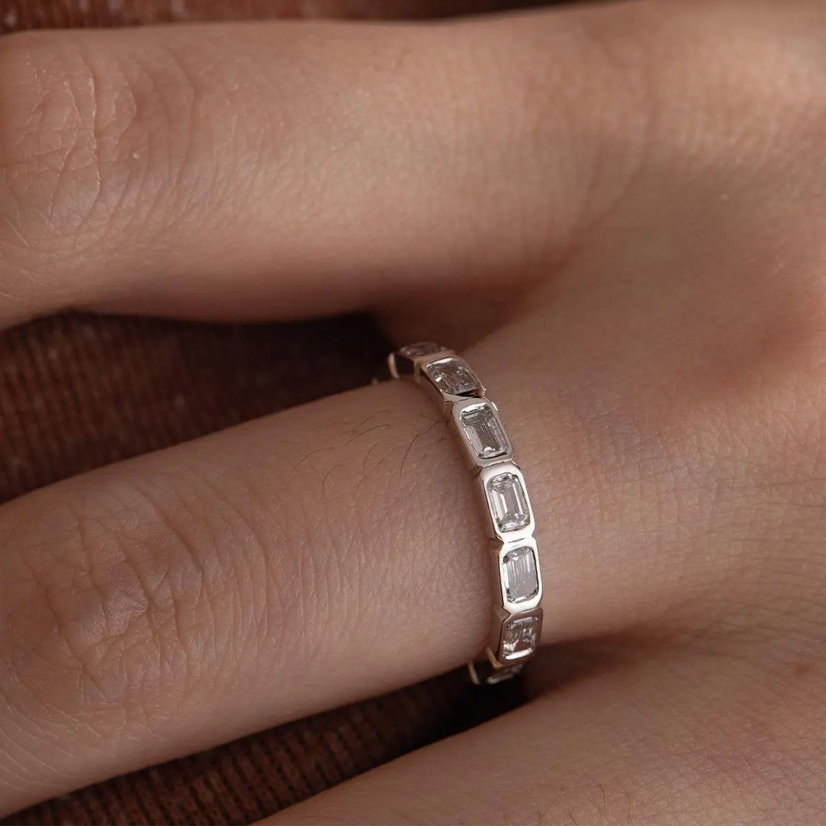 18K White Gold Emerald Cut Lab Diamond Bezel Eternity Ring